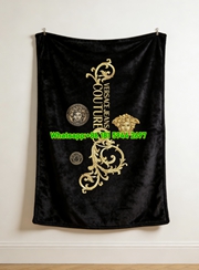 Black and Gold Versace Medusa Logo Print Flannel Throw Blanket IMG_1497